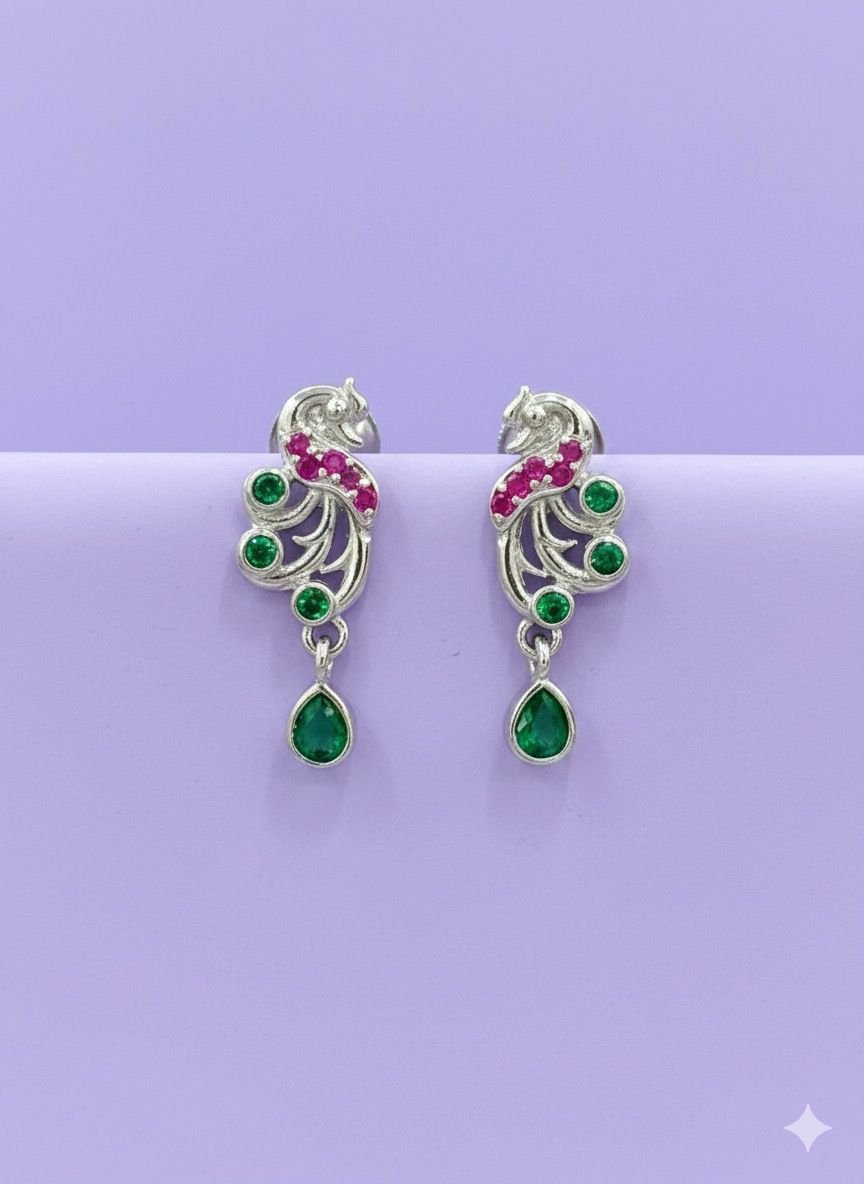 92.5 silver Multicolour peacock Studs 